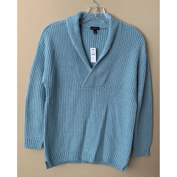 Talbots Size XS Cable Knit Sweater Light Blue Ribbed Pullover Wool Blend NEW! B7 - Picture 1 of 6